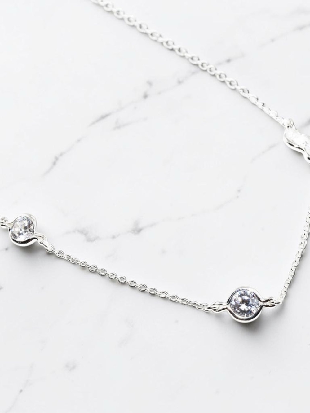 Solid 925 Sterling Silver CZ By The Yard Necklace 16in 7 Bezel Stations 4.5ctw - Picture 7 of 9